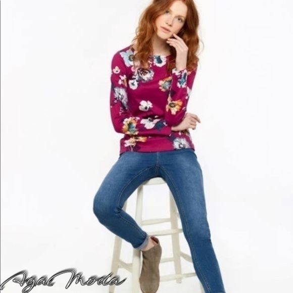 JOULES Harbour Print Jersey Top in Ruby Pink Rosy - Picture 4 of 15